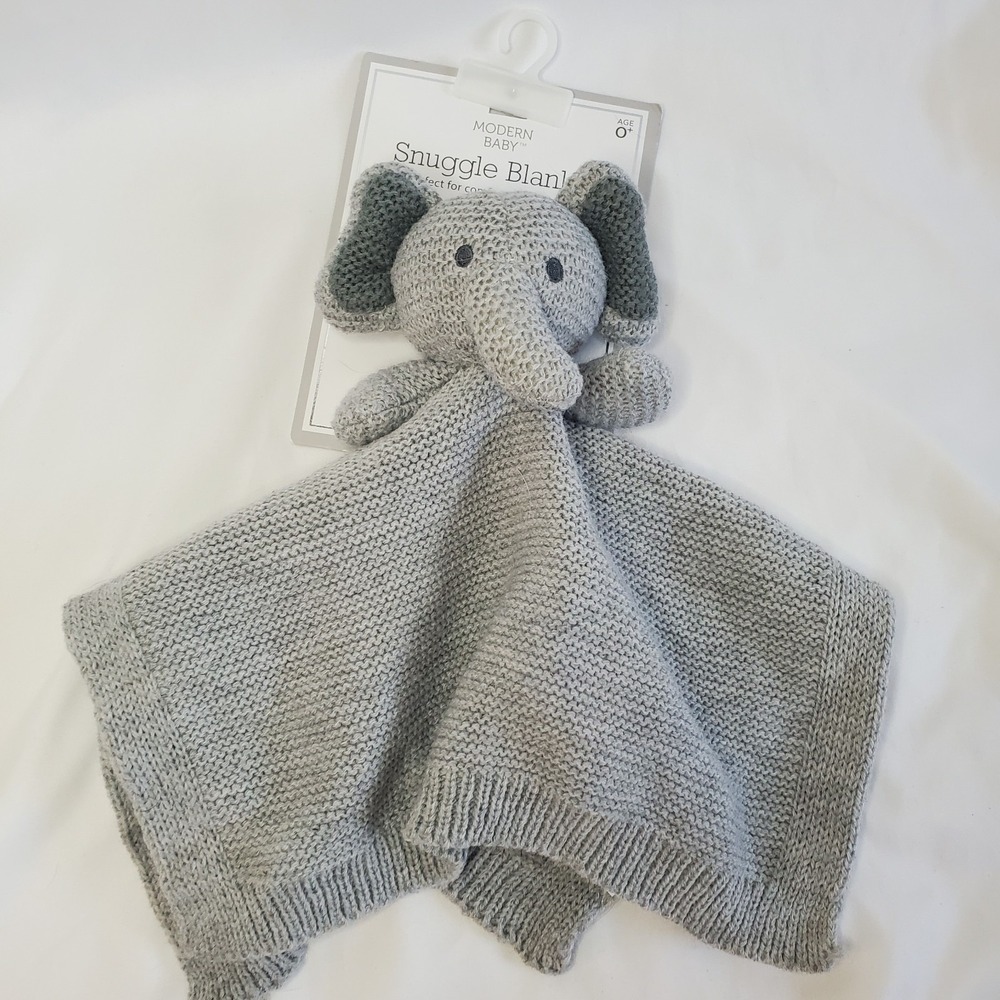 MODERN BABY Knit Lovey 14”x14” Grey Elephant Snuggle Blanket Baby Security